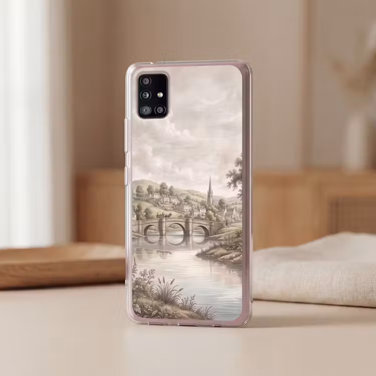 Dorp - Brug - Uitzicht - Groen Telefoonhoesje Samsung Galaxy A51 5G klein -sfeer2