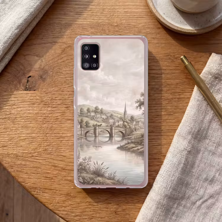 Dorp - Brug - Uitzicht - Groen Telefoonhoesje Samsung Galaxy A51 5G klein -sfeer1
