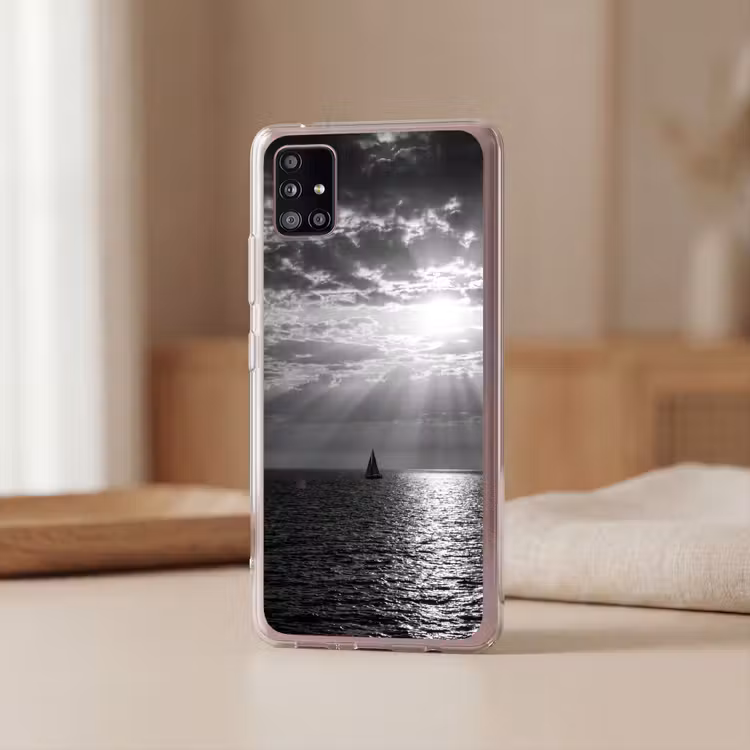Water - Boot - Lucht - Natuur - Zwart-wit Telefoonhoesje Samsung Galaxy A51 5G klein -sfeer2