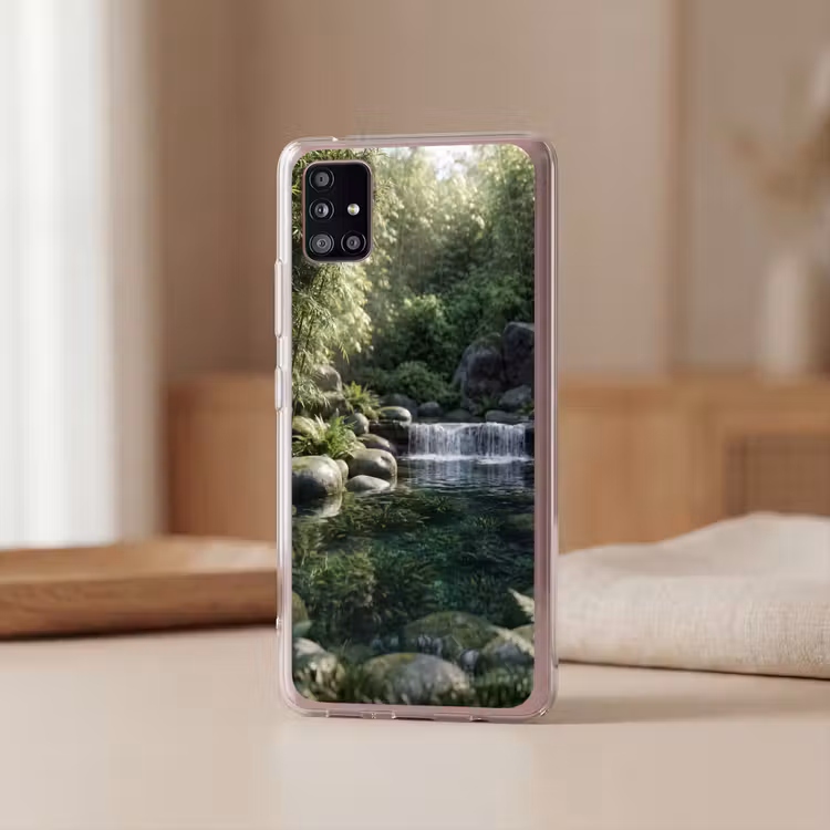 Beek - Waterval - Natuur - Groen Telefoonhoesje Samsung Galaxy A51 5G klein -sfeer2