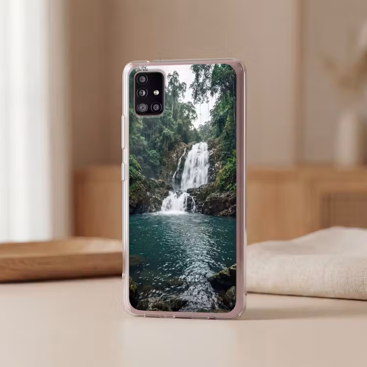 Waterfall - Forest - Nature - Greenkhgyguyg Telefoonhoesje Samsung Galaxy A51 5G klein -sfeer2