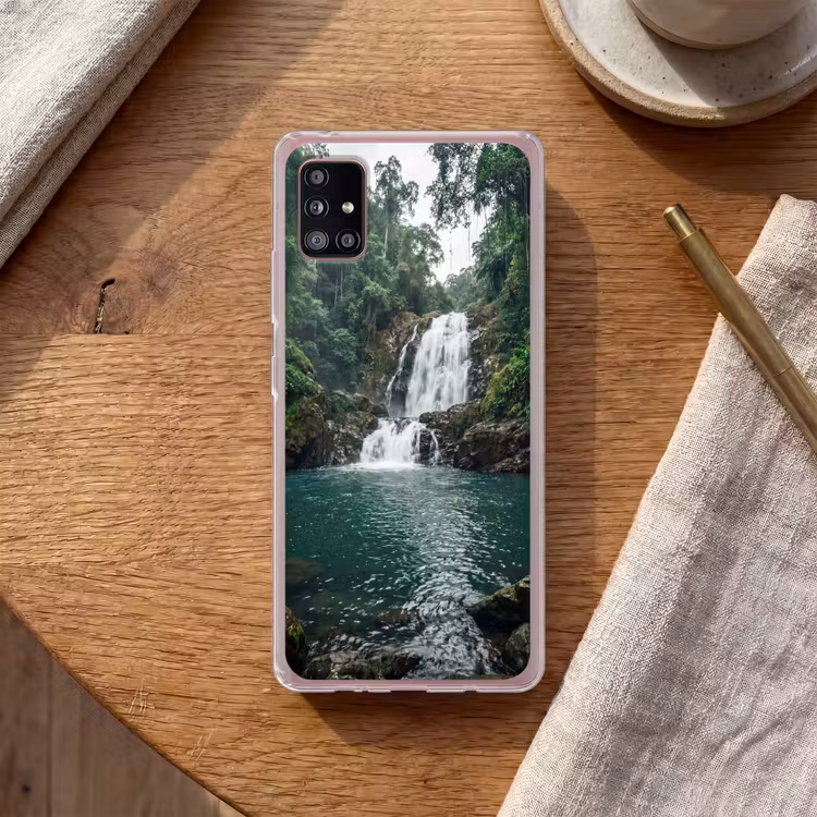 Waterfall - Forest - Nature - Greenkhgyguyg Telefoonhoesje Samsung Galaxy A51 5G klein -sfeer1