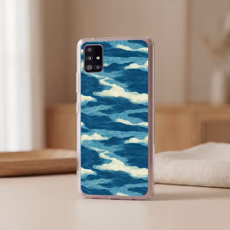Golven - Abstract - Patroon - Blauw - Wit Telefoonhoesje Samsung Galaxy A51 5G klein 373 -sfeer2