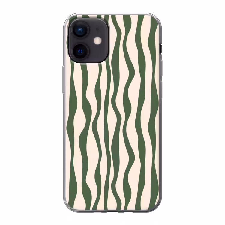 Golvende lijnen - Beige - Groen - Strepen - Abstract Telefoonhoesje iPhone 12 Mini klein -3d