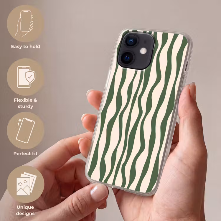 Golvende lijnen - Beige - Groen - Strepen - Abstract Telefoonhoesje iPhone 12 Mini klein -sfeer3_EN