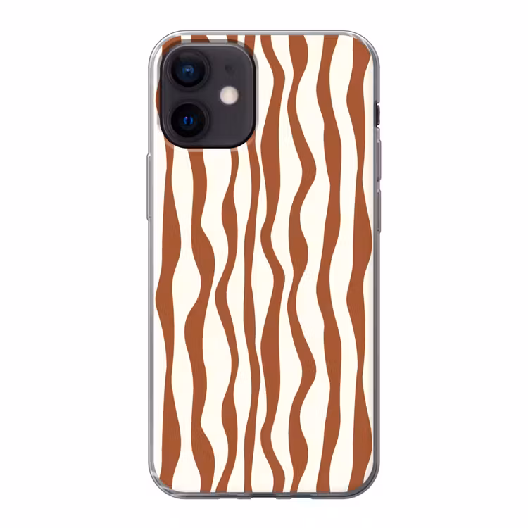 Golvende lijnen - Strepen - Beige - Bruin Telefoonhoesje iPhone 12 Mini klein -3d