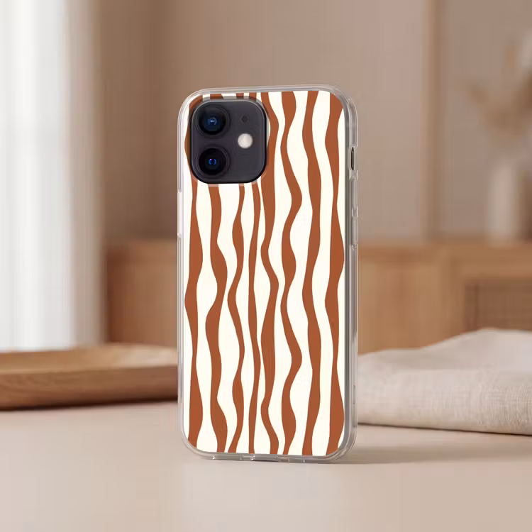 Golvende lijnen - Strepen - Beige - Bruin Telefoonhoesje iPhone 12 Mini klein -sfeer2
