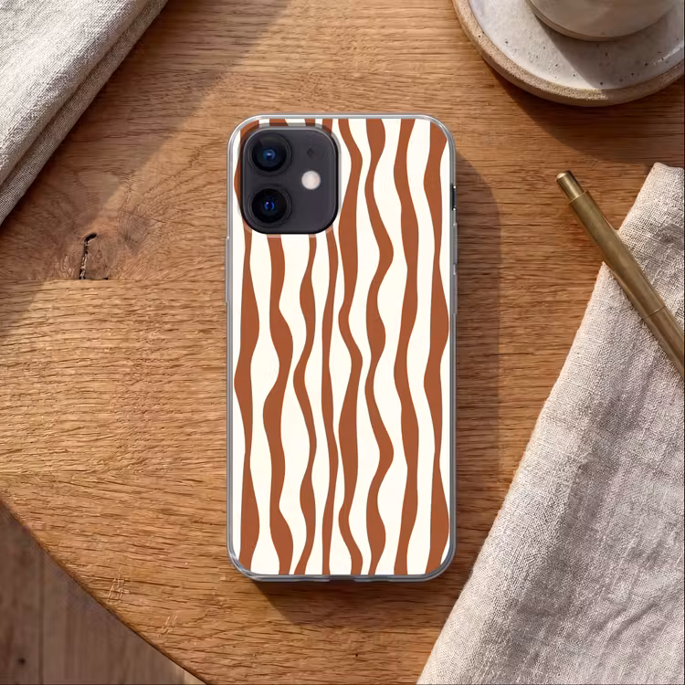 Golvende lijnen - Strepen - Beige - Bruin Telefoonhoesje iPhone 12 Mini klein -sfeer1