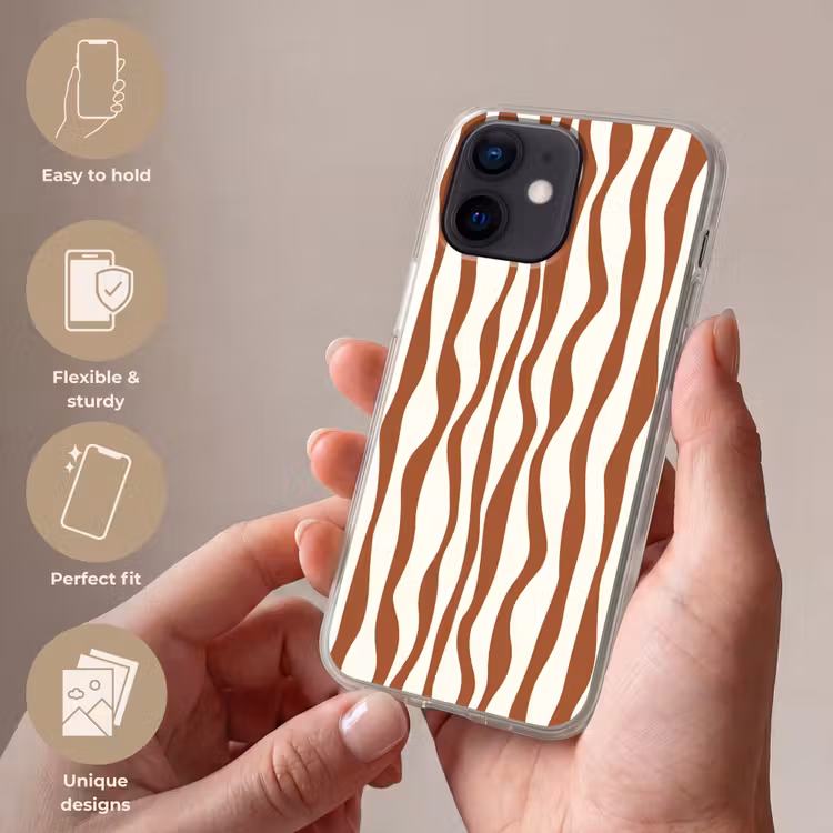 Golvende lijnen - Strepen - Beige - Bruin Telefoonhoesje iPhone 12 Mini klein -sfeer3_EN