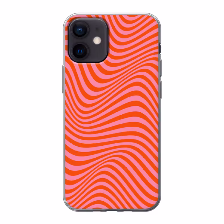 Golvend patroon - Rood - Roze - Lijnen Telefoonhoesje iPhone 12 Mini klein -3d