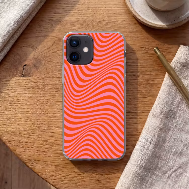 Golvend patroon - Rood - Roze - Lijnen Telefoonhoesje iPhone 12 Mini klein -sfeer1