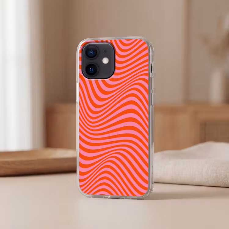 Golvend patroon - Rood - Roze - Lijnen Telefoonhoesje iPhone 12 Mini klein -sfeer2