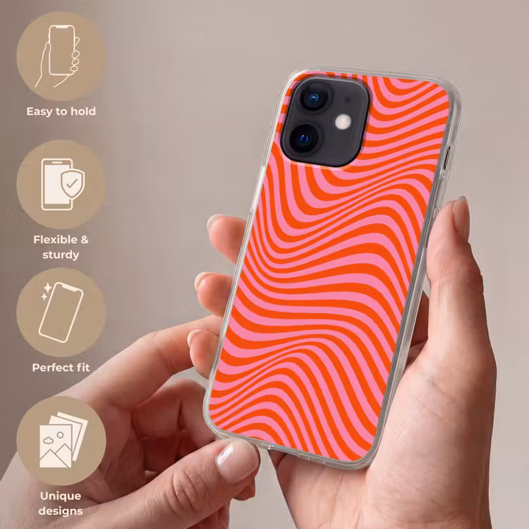Golvend patroon - Rood - Roze - Lijnen Telefoonhoesje iPhone 12 Mini klein -sfeer3_EN