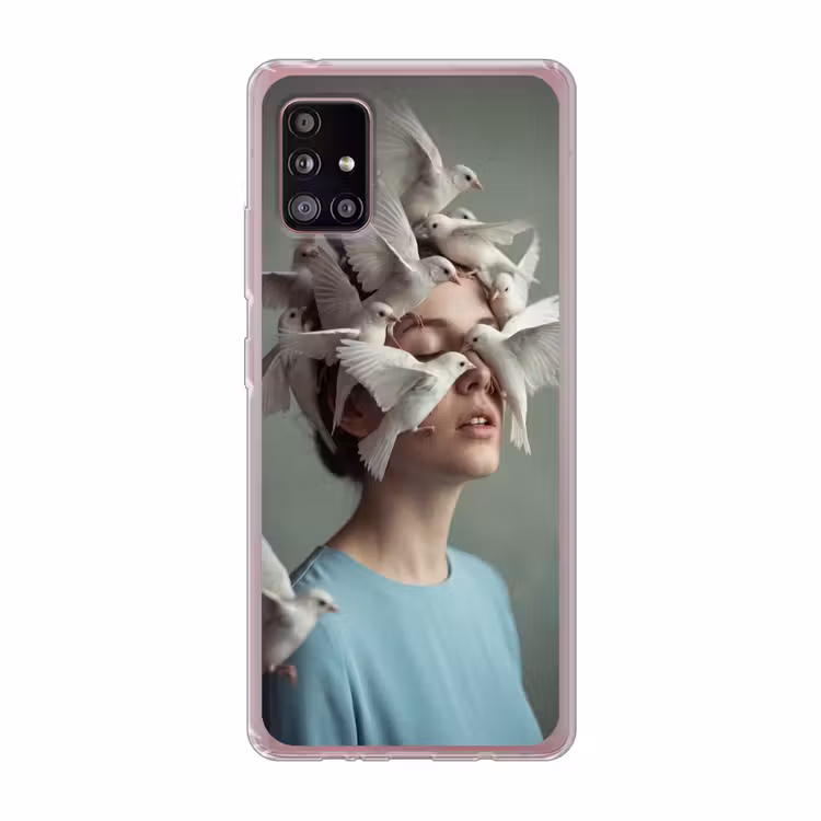 Vrouw - Vogels - Abstract - Modern - Wit Telefoonhoesje Samsung Galaxy A51 5G klein -3d