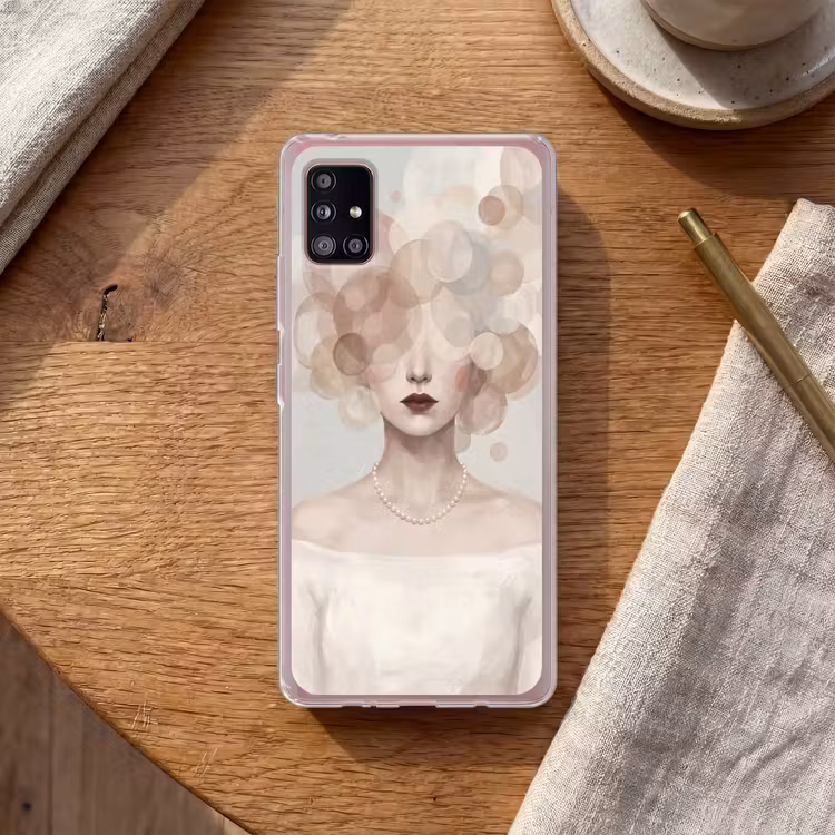 Vrouw - Cirkels - Beige Telefoonhoesje Samsung Galaxy A51 5G klein -sfeer1