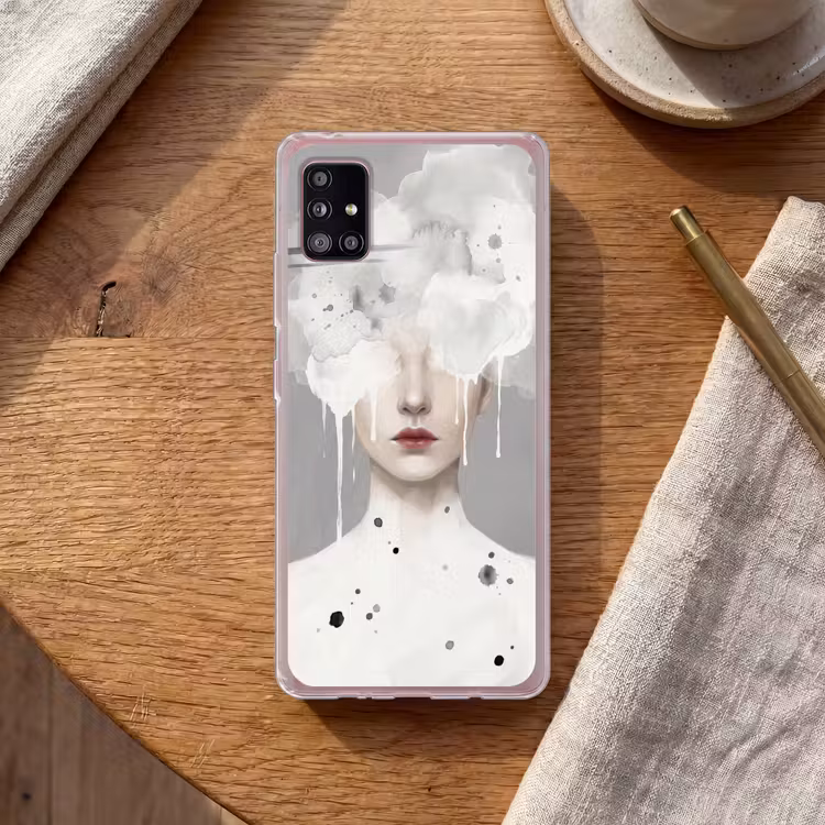 Vrouw - Wolk - Grijs Telefoonhoesje Samsung Galaxy A51 5G klein -sfeer1