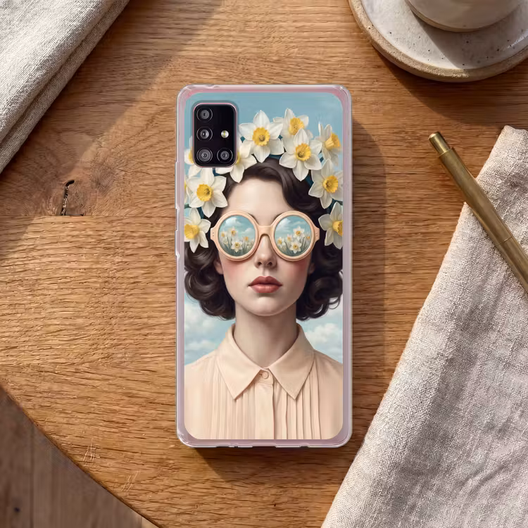 Vrouw - Narcissen - Geel Telefoonhoesje Samsung Galaxy A51 5G klein -sfeer1