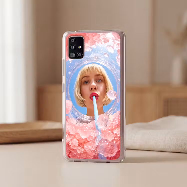 Vrouw - Drank - Zomer - Roze - Blauw Telefoonhoesje Samsung Galaxy A51 5G klein -sfeer2
