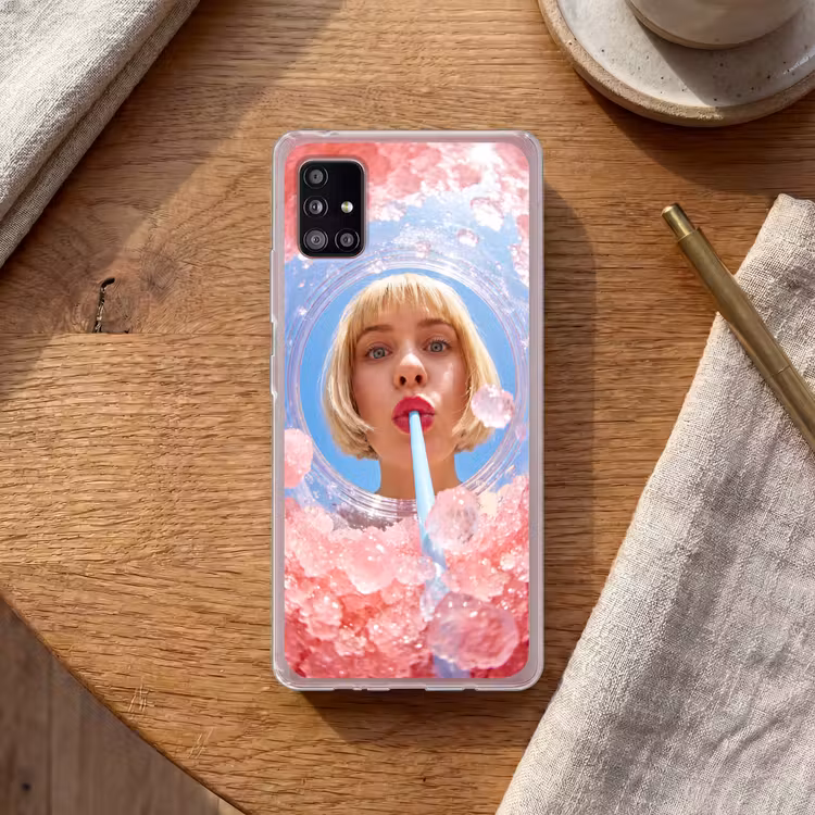 Vrouw - Drank - Zomer - Roze - Blauw Telefoonhoesje Samsung Galaxy A51 5G klein -sfeer1