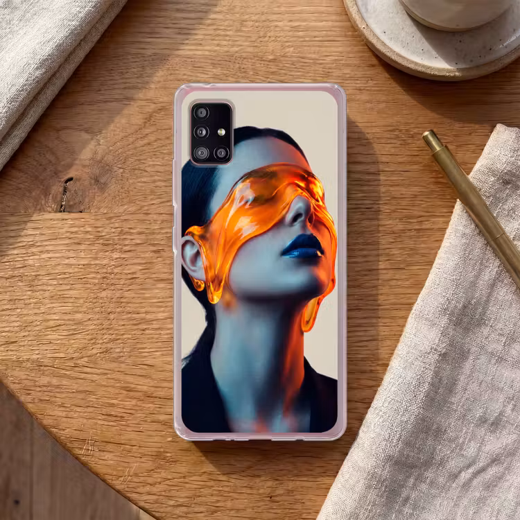 Vrouw - Oranje - Abstract - Modern - Kleurrijk Telefoonhoesje Samsung Galaxy A51 5G klein -sfeer1