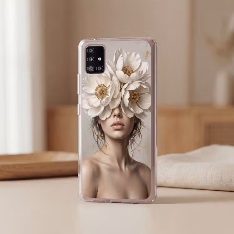 Vrouw - Pioenroos - Wit Telefoonhoesje Samsung Galaxy A51 5G klein -sfeer2