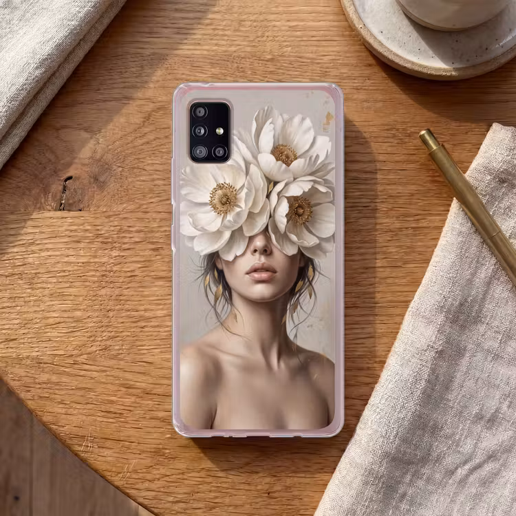 Vrouw - Pioenroos - Wit Telefoonhoesje Samsung Galaxy A51 5G klein -sfeer1