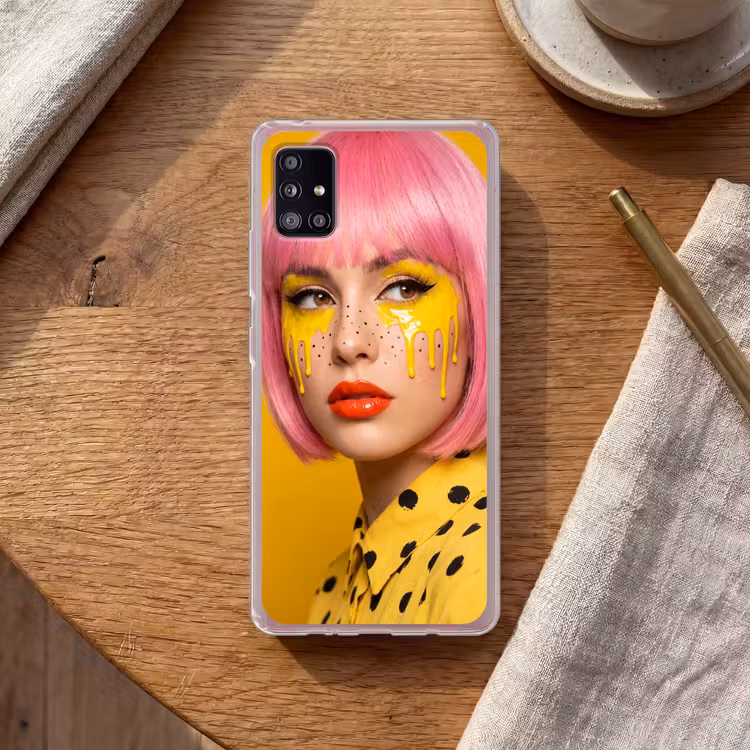 Vrouw - Portret - Abstract - Kleurrijk - Geel Telefoonhoesje Samsung Galaxy A51 5G klein -sfeer1