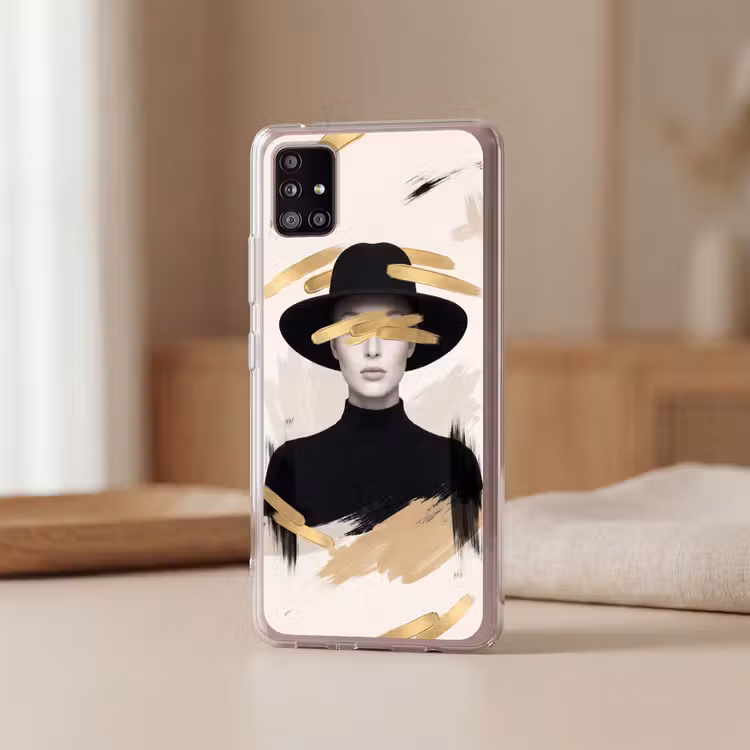 Vrouw - Portret - Modern - Goud - Kunst Telefoonhoesje Samsung Galaxy A51 5G klein -sfeer2