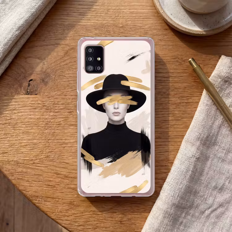 Vrouw - Portret - Modern - Goud - Kunst Telefoonhoesje Samsung Galaxy A51 5G klein -sfeer1