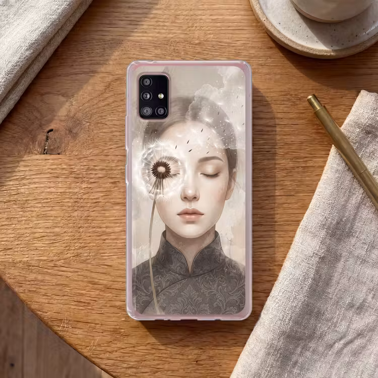 Vrouw - Sereen - Grijs Telefoonhoesje Samsung Galaxy A51 5G klein -sfeer1