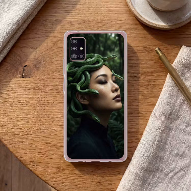Vrouw - Slang - Natuur - Mystiek - Groen Telefoonhoesje Samsung Galaxy A51 5G klein -sfeer1