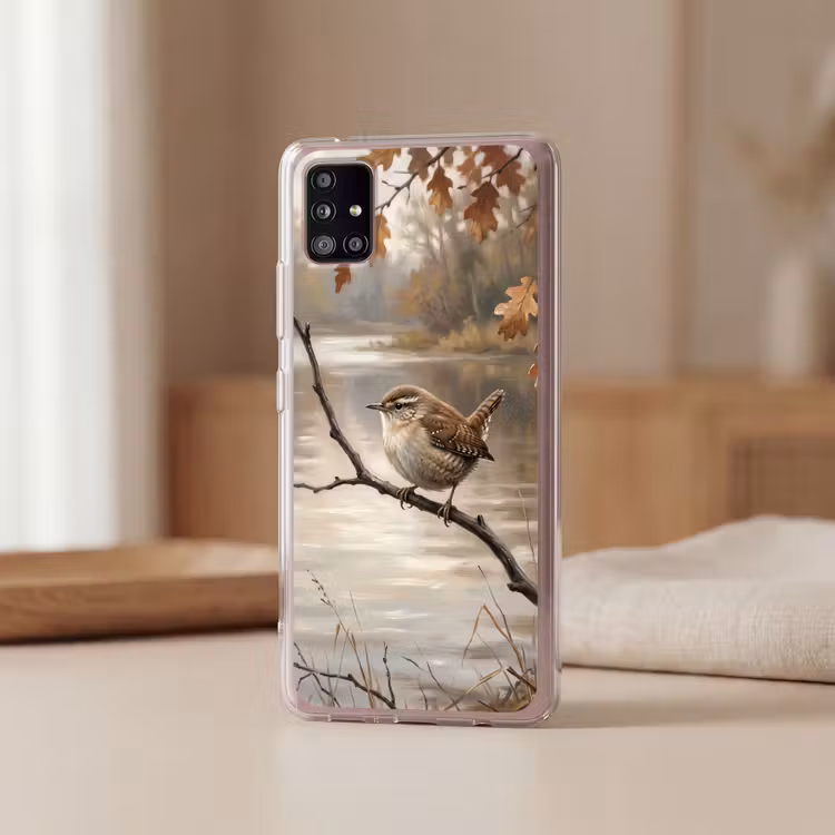 Winterkoninkje - Tak - Rivier - Natuur - Sfeervol Telefoonhoesje Samsung Galaxy A51 5G klein -sfeer2