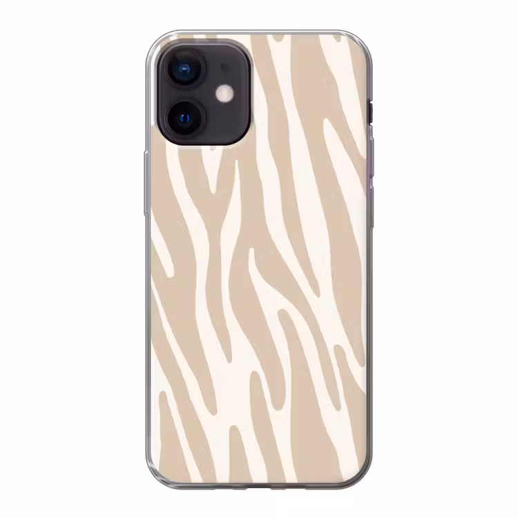 Zebraprint - Beige - Wit - Dierenprint Telefoonhoesje iPhone 12 Mini klein -3d