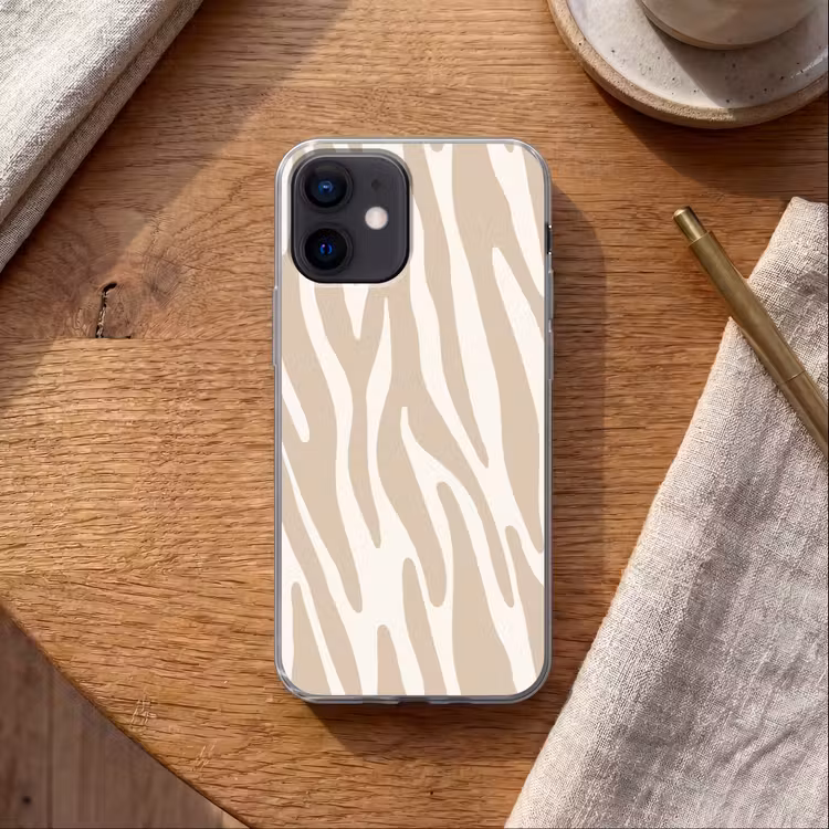 Zebraprint - Beige - Wit - Dierenprint Telefoonhoesje iPhone 12 Mini klein -sfeer1