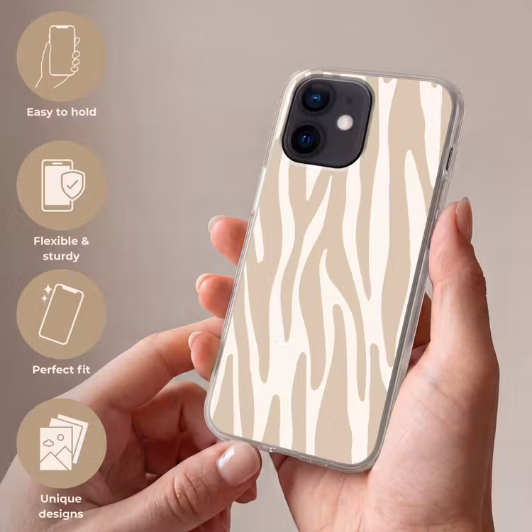 Zebraprint - Beige - Wit - Dierenprint Telefoonhoesje iPhone 12 Mini klein -sfeer3_EN