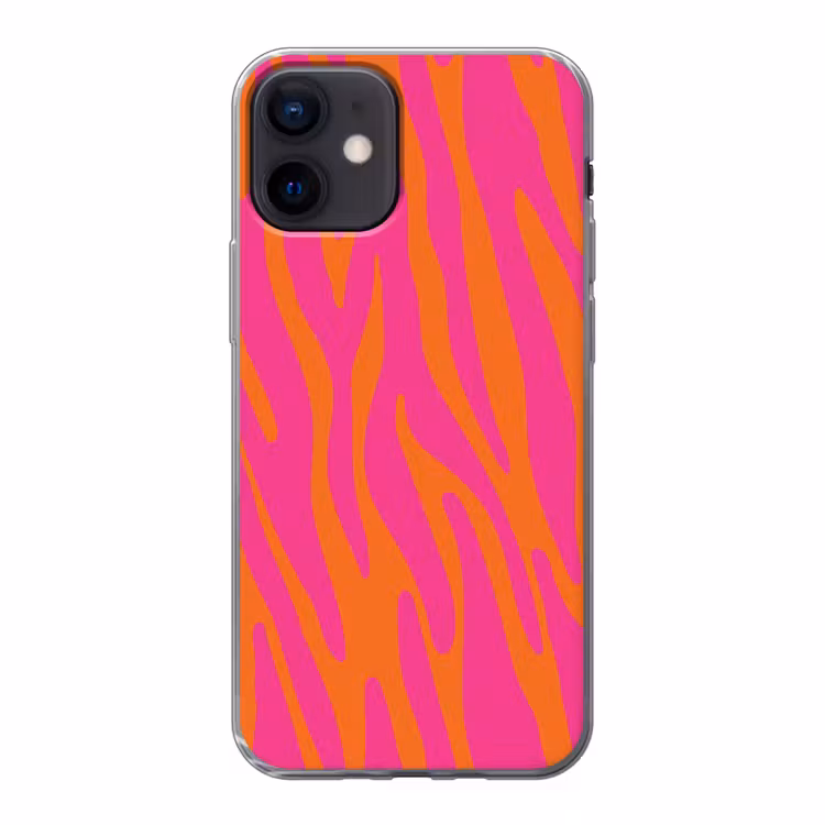 Zebraprint - Roze - Oranje - Dierenprint Telefoonhoesje iPhone 12 Mini klein -3d
