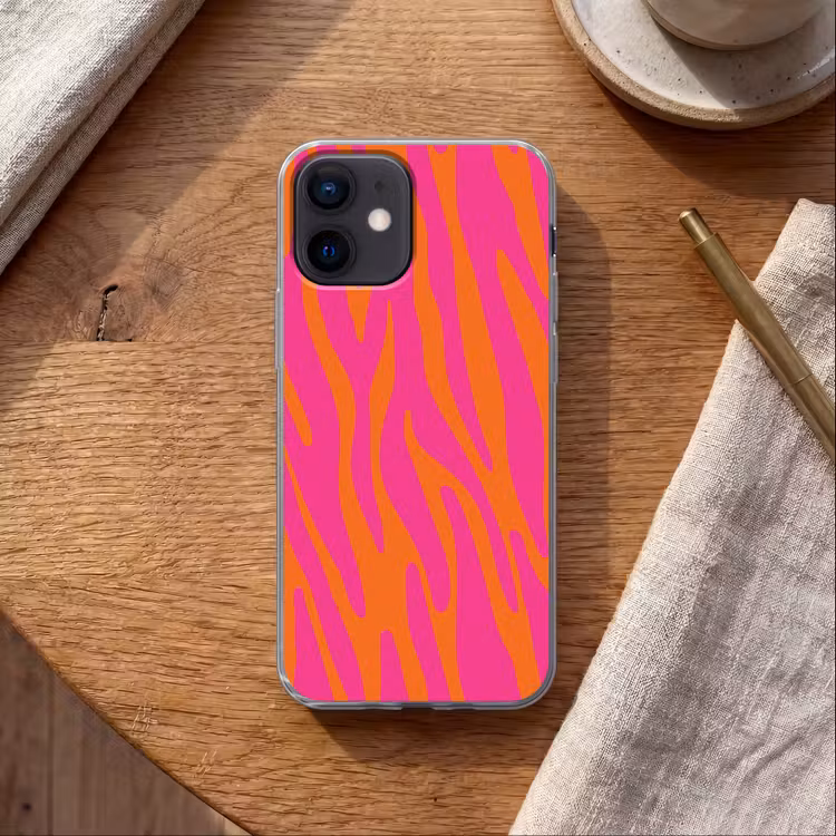 Zebraprint - Roze - Oranje - Dierenprint Telefoonhoesje iPhone 12 Mini klein -sfeer1