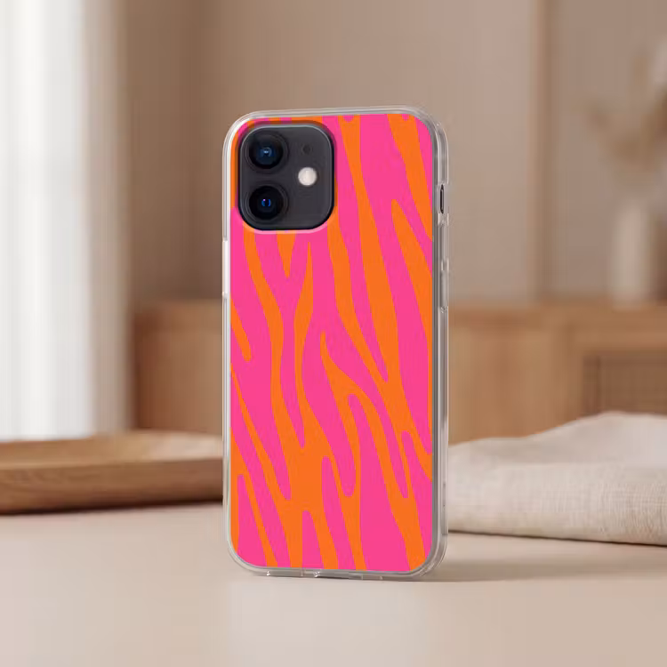 Zebraprint - Roze - Oranje - Dierenprint Telefoonhoesje iPhone 12 Mini klein -sfeer2