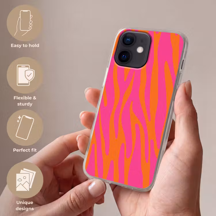 Zebraprint - Roze - Oranje - Dierenprint Telefoonhoesje iPhone 12 Mini klein -sfeer3_EN