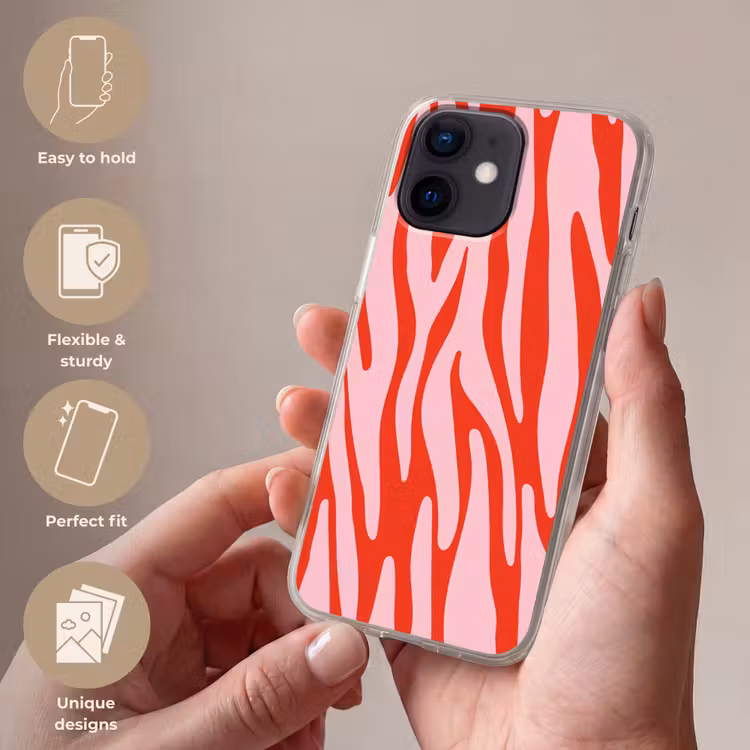 Zebraprint - Roze - Rood - Dierenprint Telefoonhoesje iPhone 12 Mini klein -sfeer3_EN