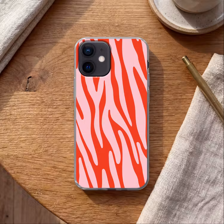Zebraprint - Roze - Rood - Dierenprint Telefoonhoesje iPhone 12 Mini klein -sfeer1