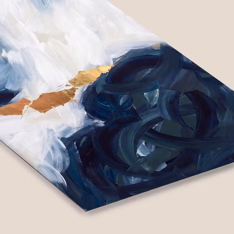 Abstract - Acryl - Blauw - Goud - Elegant fotolijst zwart zonder passe partout klein -zsfeer6