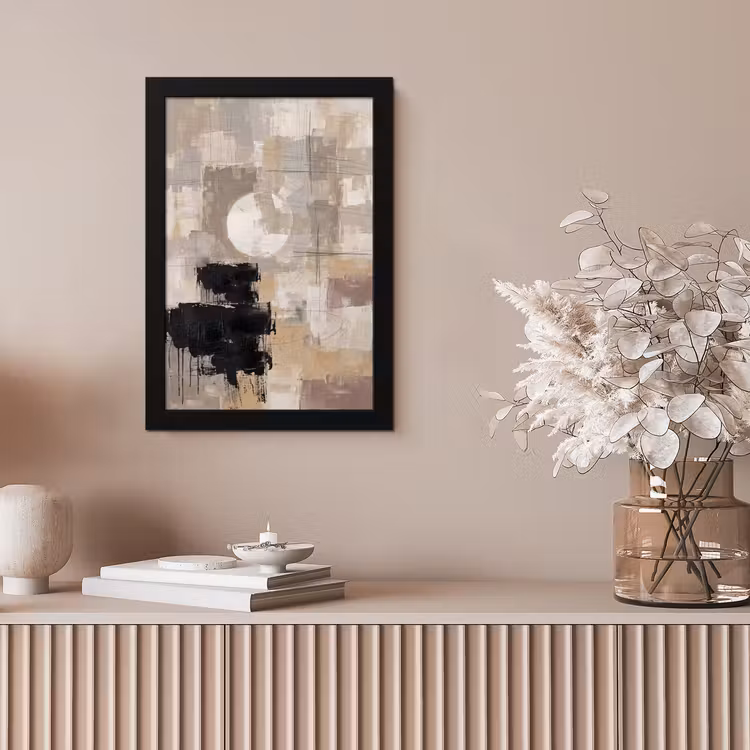 Abstract - Cirkel - Modern - Beige - Zwart - Minimalistisch fotolijst zwart zonder passe partout klein -sfeer5