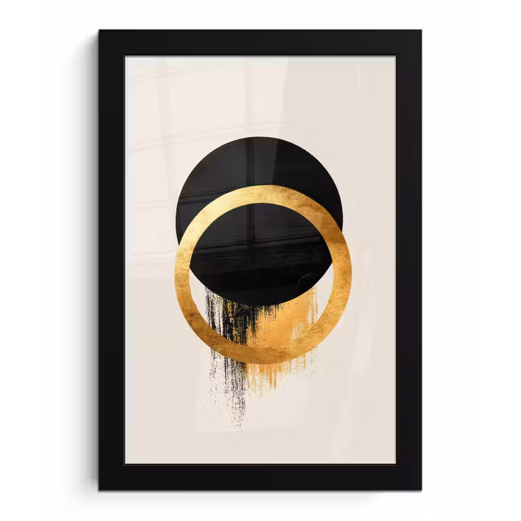 Abstract ontwerp - Zwarte cirkel - Verfvlekken fotolijst zwart zonder passe partout klein -3d