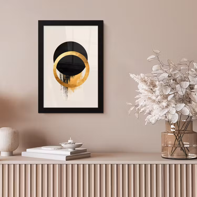 Abstract ontwerp - Zwarte cirkel - Verfvlekken fotolijst zwart zonder passe partout klein -sfeer5