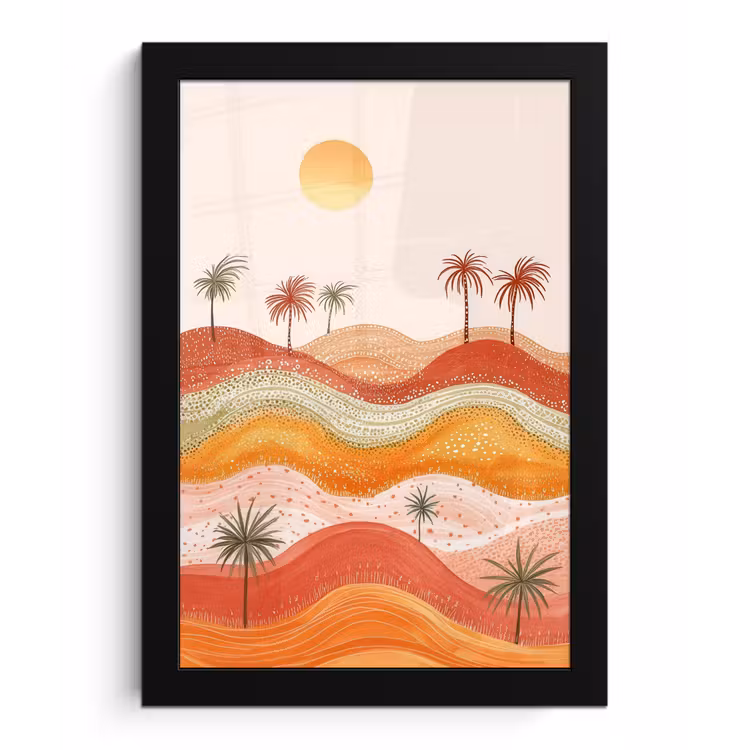 Abstract landschap - Palmbomen - Kleurrijk fotolijst zwart zonder passe partout klein -3d