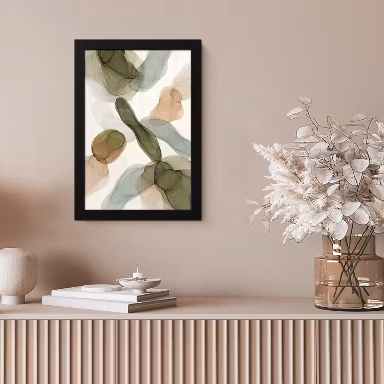 Abstract - Vormen - Modern - Kunst - Groen - Bruin fotolijst zwart zonder passe partout klein -sfeer5