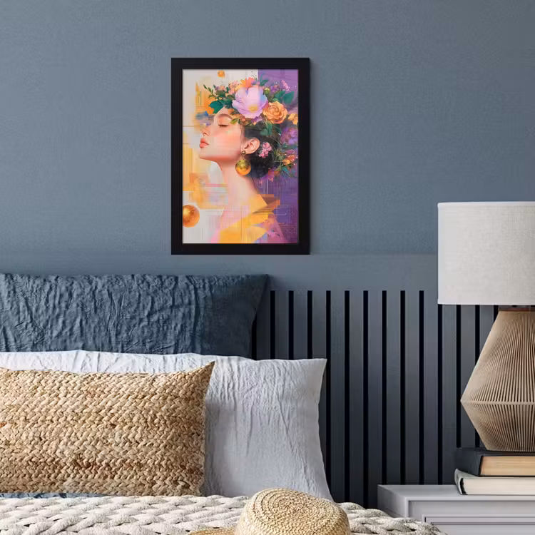 Abstract - Vrouw - Bloemenkroon - Goud fotolijst zwart zonder passe partout klein -sfeer3