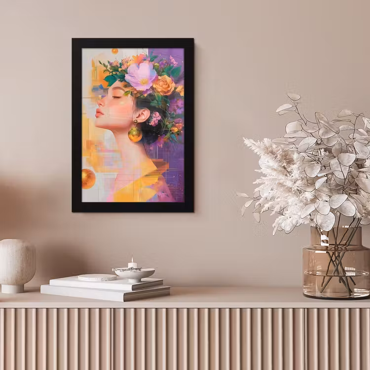 Abstract - Vrouw - Bloemenkroon - Goud fotolijst zwart zonder passe partout klein -sfeer5