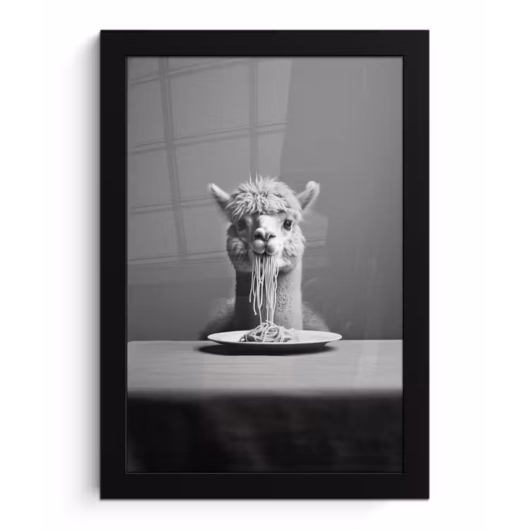 Alpaca - Pasta - Zwart - Wit - Grappig - Dieren fotolijst zwart zonder passe partout klein -3d